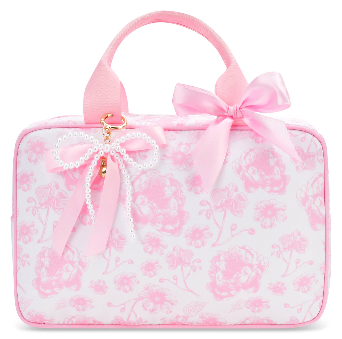 Pretty Pink Toile Large Cosmetic Bag