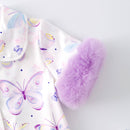Girls Summer Lavender Butterfly Print Soft Fur Pajamas Set