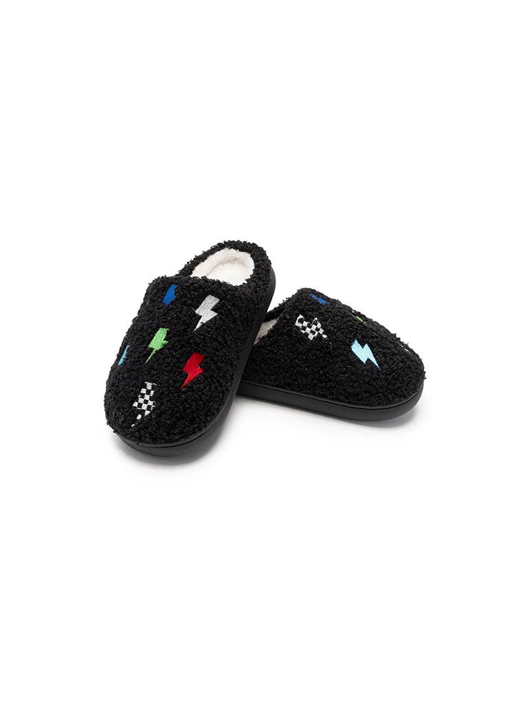 Indoor / Outdoor Slippers - Kids - Lightning Bolts - Black