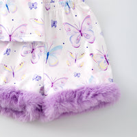 Girls Summer Lavender Butterfly Print Soft Fur Pajamas Set