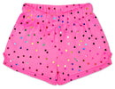 BRIGHT PINK FOIL HEART PLUSH SHORTS