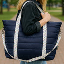 Navy Puffer Tote with Rainbow Star Strap
