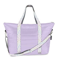 Purple Puffer Tote with Rainbow heart Straps