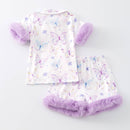 Girls Summer Lavender Butterfly Print Soft Fur Pajamas Set