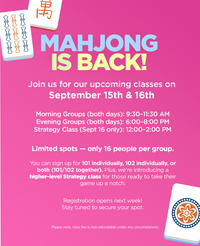 Mahjong 103 I Strategy Class (Sept 15 & 16)