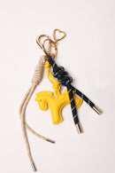 Black 2 Bag Charm - Key Chain Black / Tan Rope / Yellow Horse