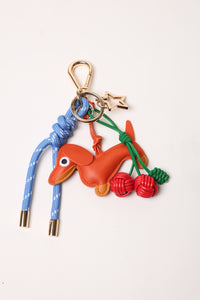 Blue 1 Bag Charm - Key Chain Blue / Orange Dog / Red Cherries
