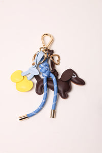 Blue 2 Bag Charm - Key Chain Blue / Espresso Dog / Yellow Heart Cherries