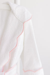 White w/ Pink Scalloped Trim Kids Robe