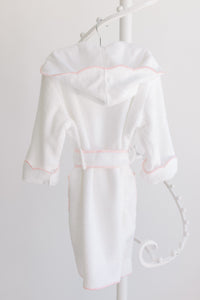 White w/ Pink Scalloped Trim Kids Robe