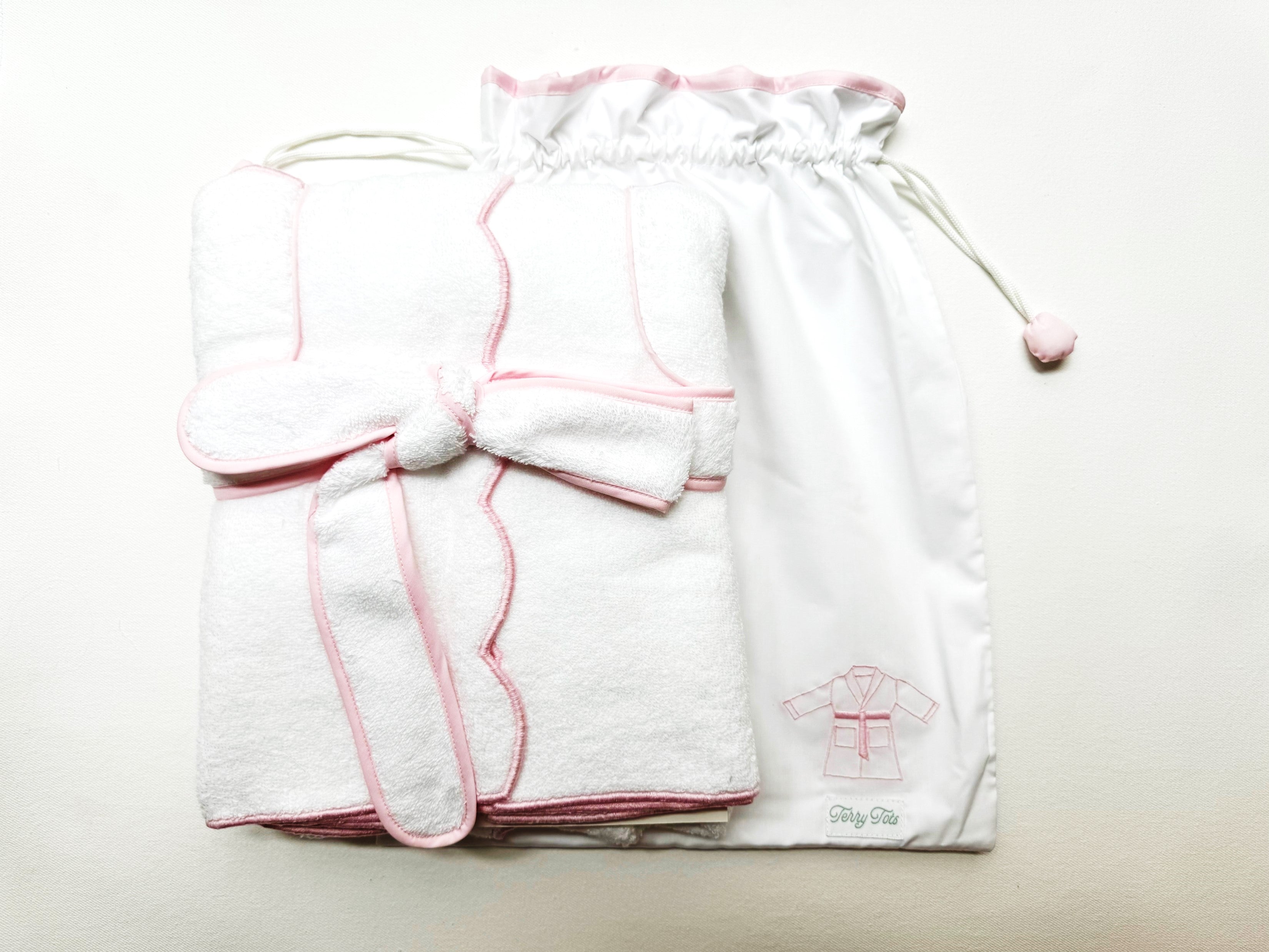 White w/ Pink Scalloped Trim Kids Robe