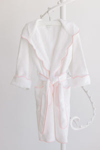 White w/ Pink Scalloped Trim Kids Robe