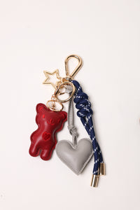Deep 1 Bag Charm - Key Chain Deep Blue / Grey Heart / Red Teddy