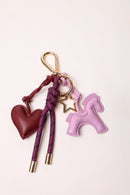 Eggplant 2 Bag Charm - Key Chain Eggplant / Burgundy Heart / Lavender Horse