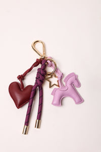 Eggplant 2 Bag Charm - Key Chain Eggplant / Burgundy Heart / Lavender Horse