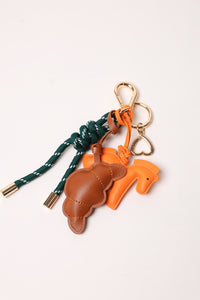 Emerald 1 Bag Charm - Key Chain Emerald / Brown Croissant / Orange Horse