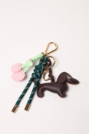 Emerald 2 Bag Charm - Key Chain Emerald / Espresso Dog  Pink Heart Cherries