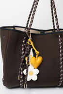 Espresso 2 Bag Charm - Key Chain Espresso / Yellow Daises / Yellow Heart