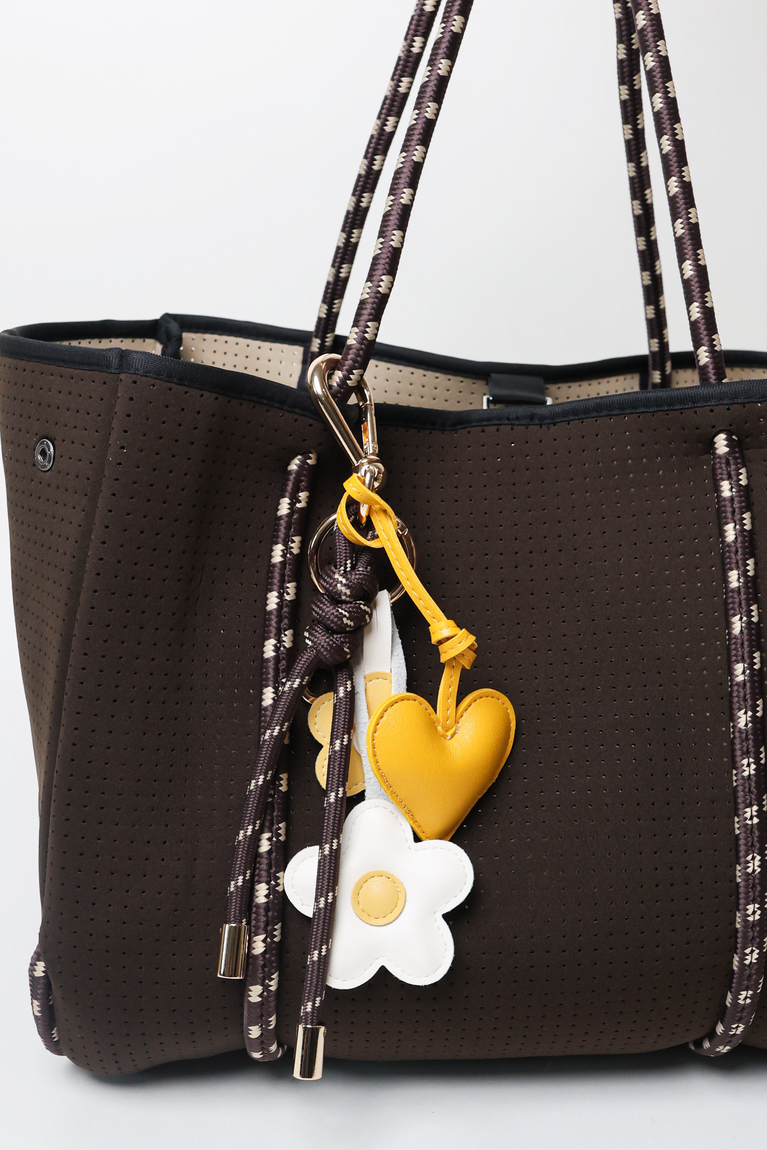 Espresso 2 Bag Charm - Key Chain Espresso / Yellow Daises / Yellow Heart