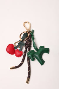 Espresso 1 Bag Charm - Key Chain Espresso / Green Horse / Red Heart Cherries