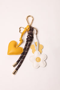 Espresso 2 Bag Charm - Key Chain Espresso / Yellow Daises / Yellow Heart