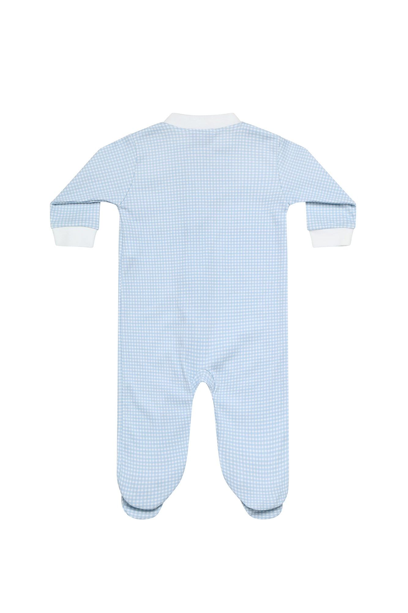 Blue Gingham Print Zipper Footie