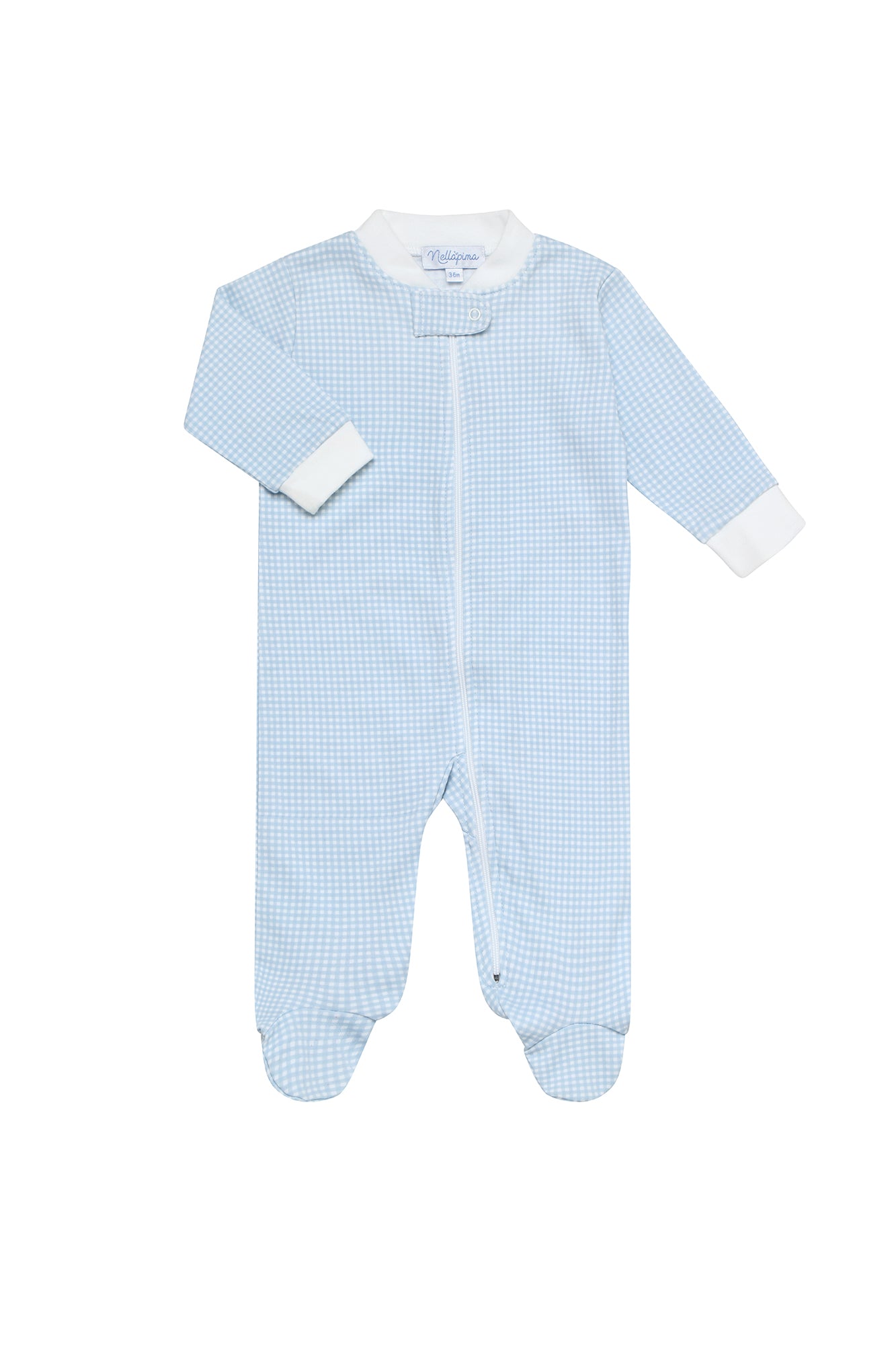 Blue Gingham Print Zipper Footie