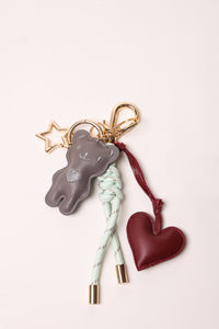Minty Green 2 Bag Charm - Key Chain Minty Green / Grey Teddy / Burgundy Heart