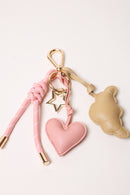 Pretty Pink 2 Bag Charm - Key Chain Pretty Pink / Pink Heart / Beige Croissant