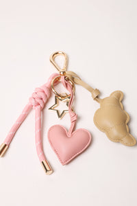 Pretty Pink 2 Bag Charm - Key Chain Pretty Pink / Pink Heart / Beige Croissant