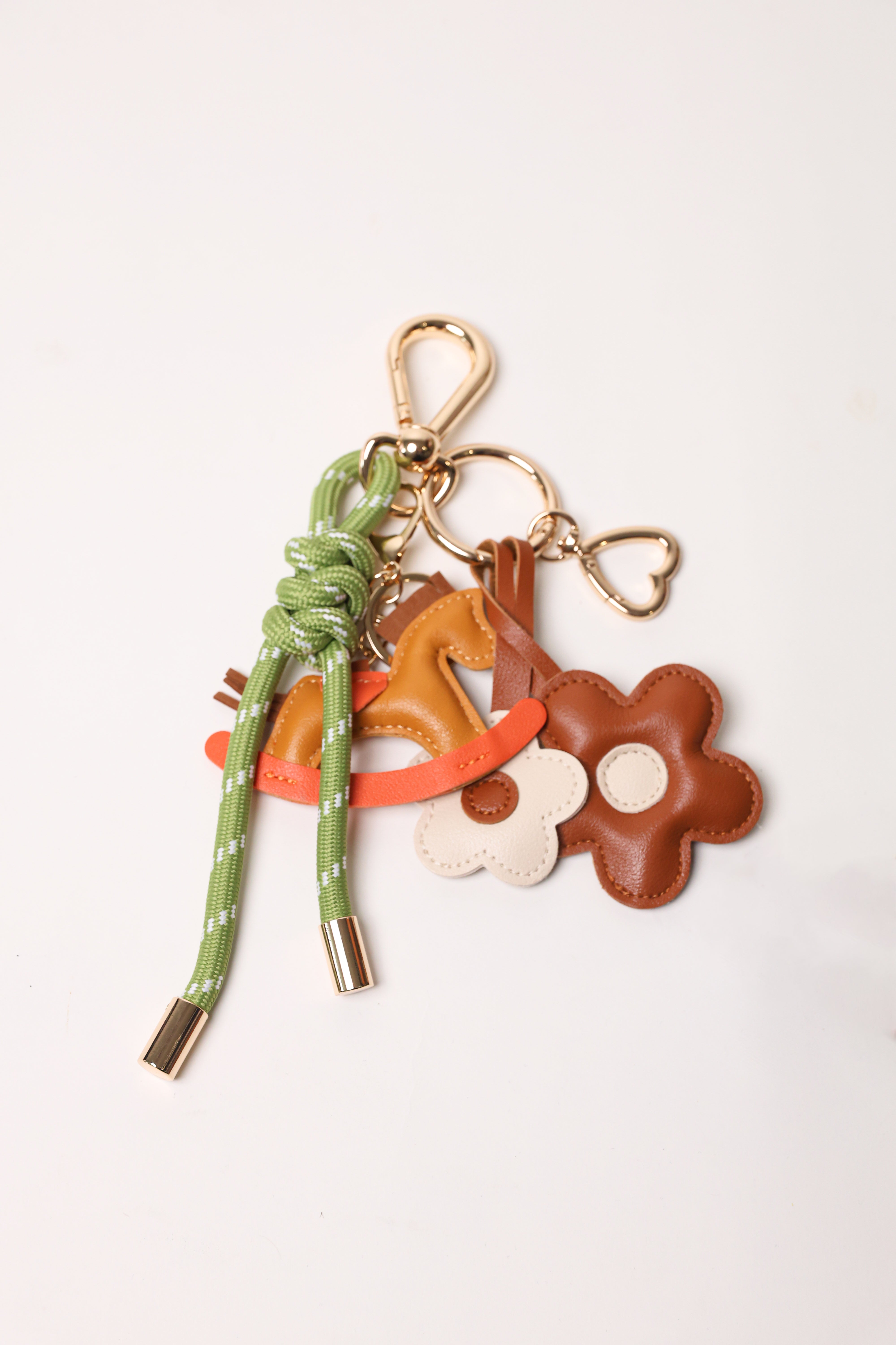 Safari 2 Bag Charm - Key Chain Safari / Brown Rocking Horse / Brown Daises