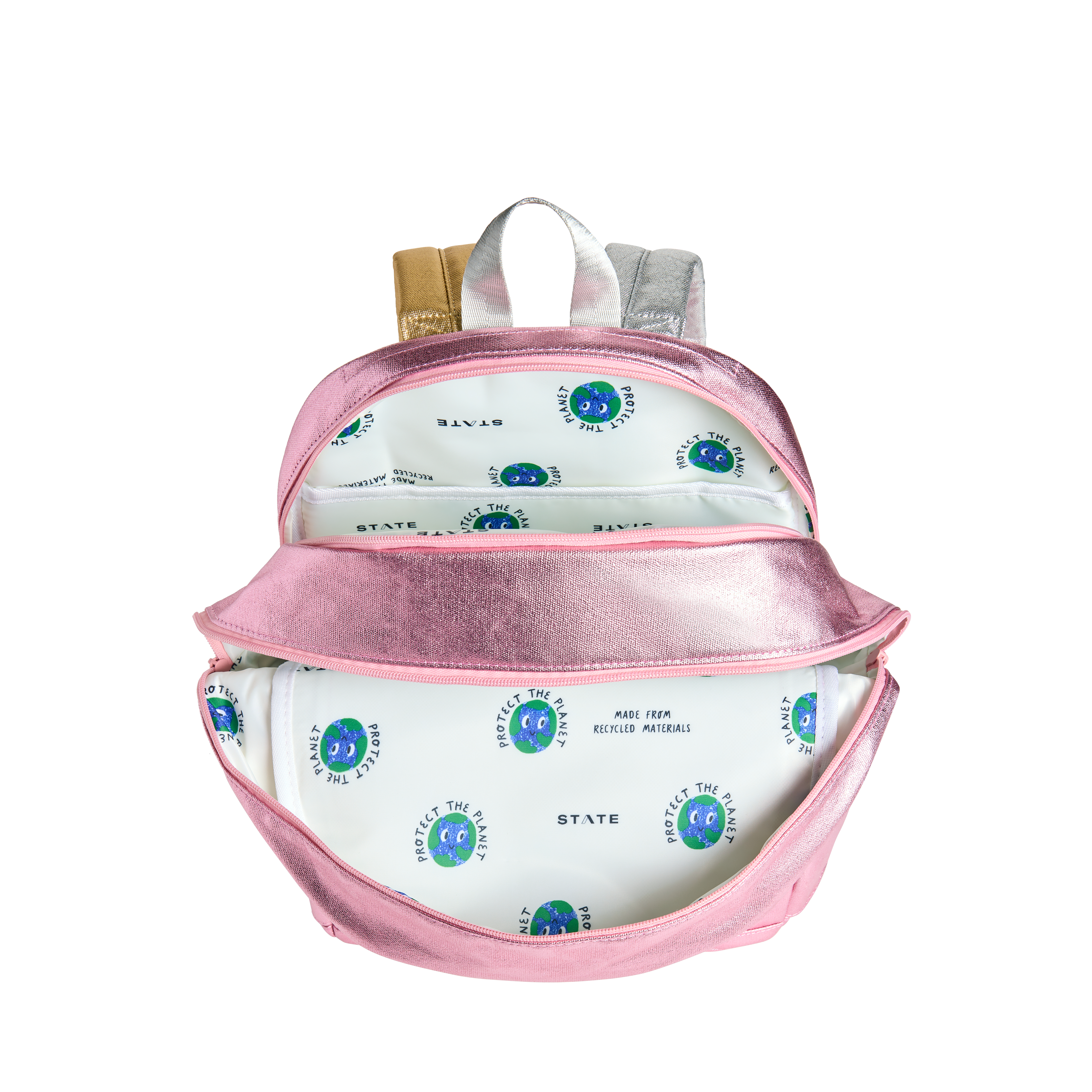 Metallic Pink Silver Kane Double Pocket Large Backpack