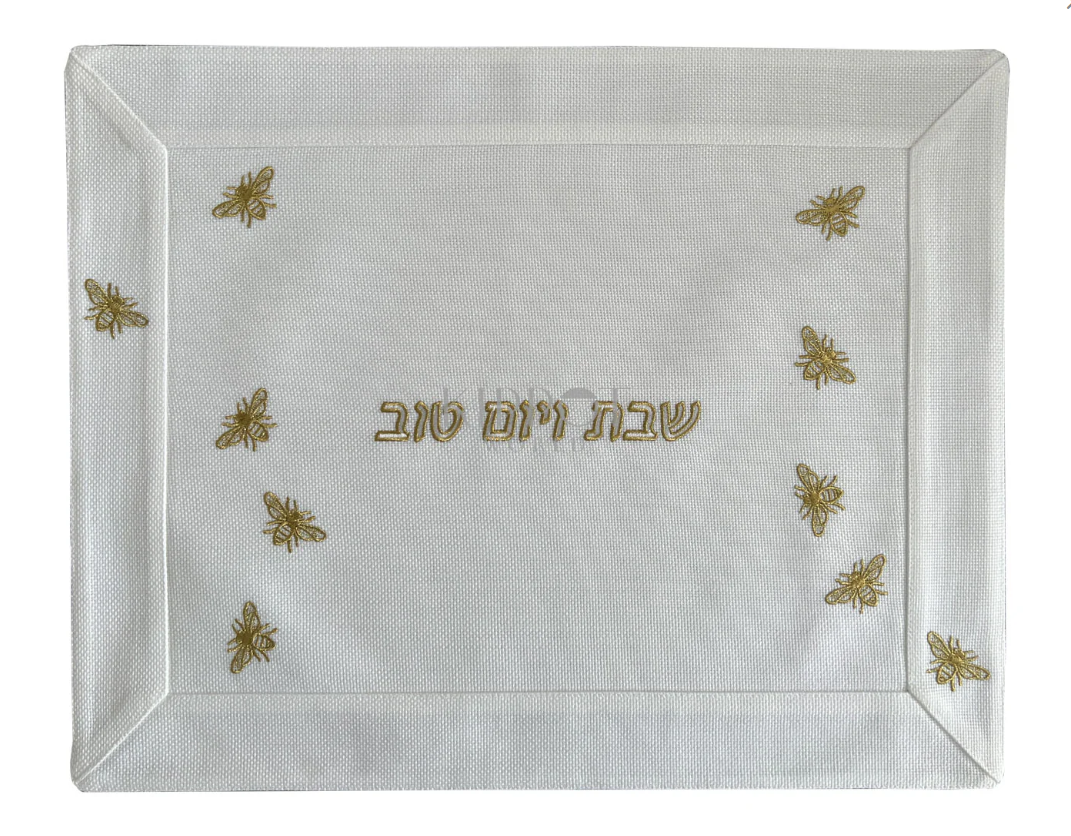 White Linen Bees Challah Cover