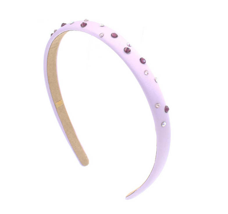 Thin Satin Headband w/Crystals