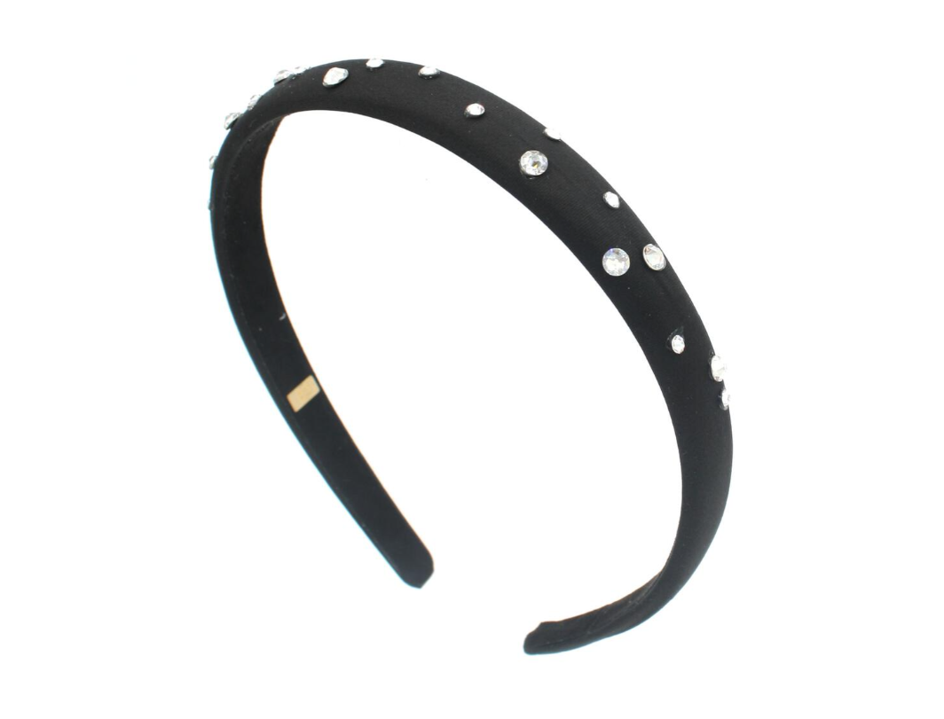 Thin Satin Headband w/Crystals