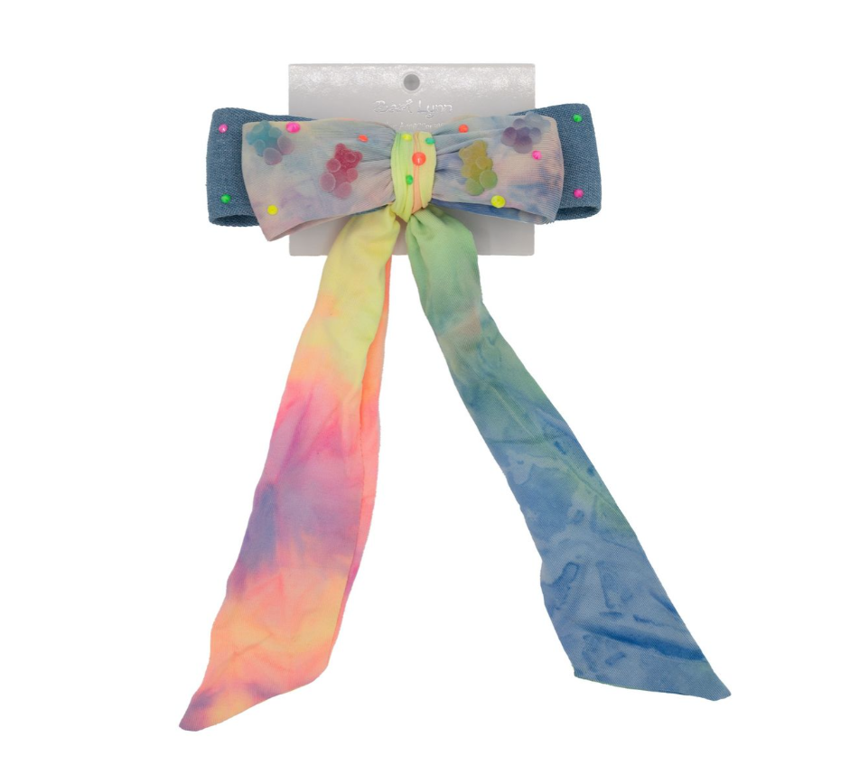 Crystallized Charm Denim Tail Bow Scrunchies