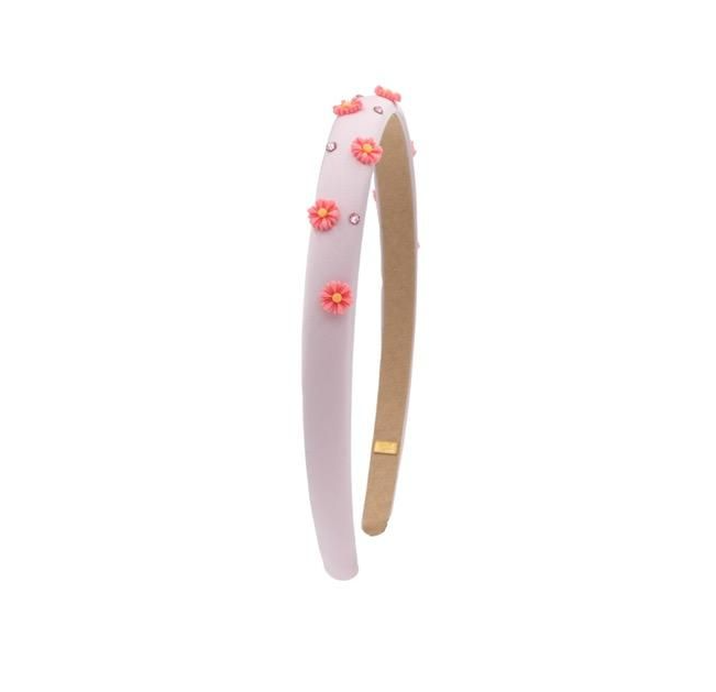 Pink Satin Daisy Thin Headband