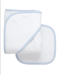 Small Blue Check Baby Hooded Towel & Washcloth Set