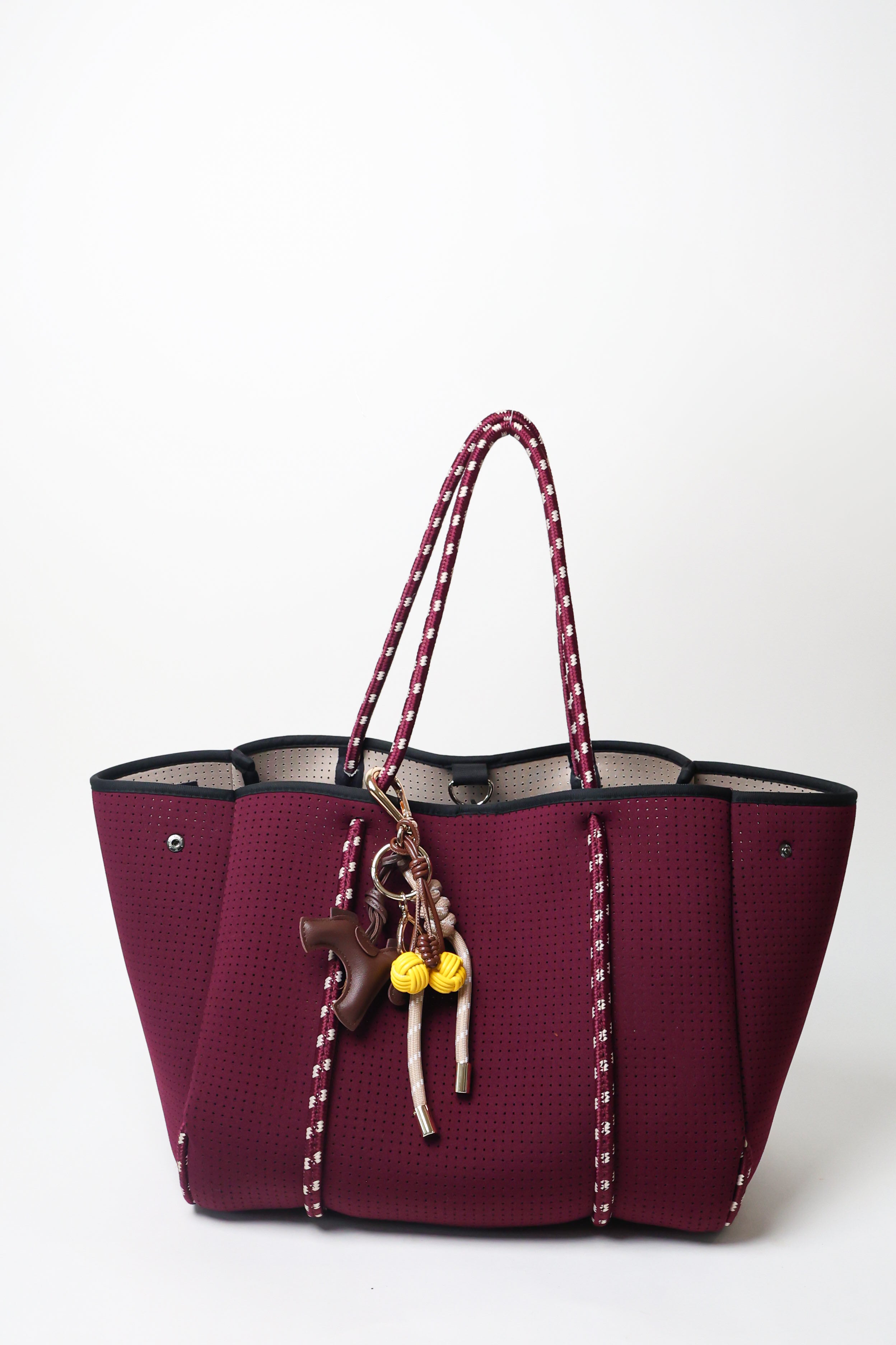 Taupe 1 Bag Charm - Key Chain Taupe / Espresso Horse / Yellow Cherries