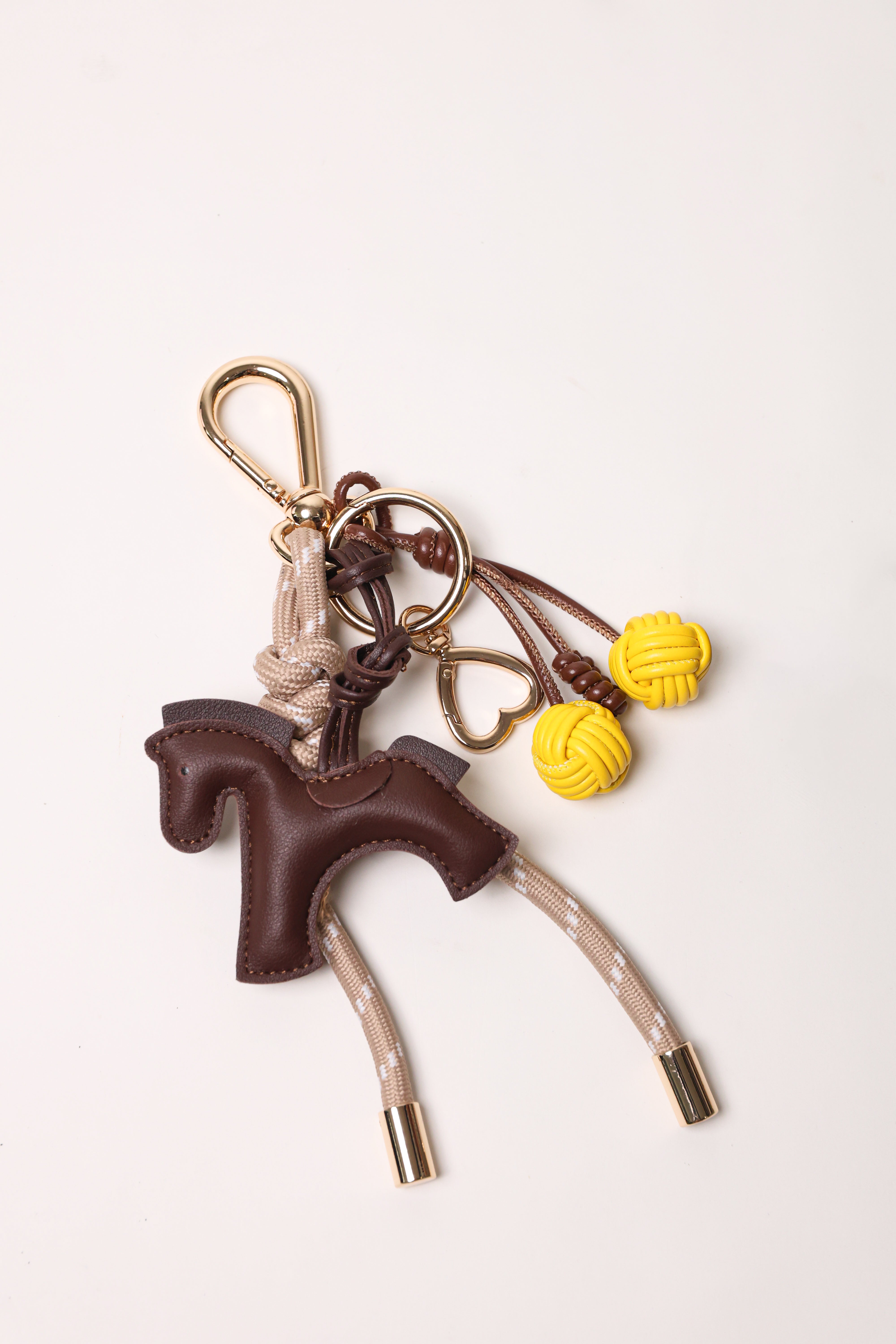 Taupe 1 Bag Charm - Key Chain Taupe / Espresso Horse / Yellow Cherries