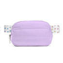 Purple Puffer Belt Bag with Rainbow Heart Strap