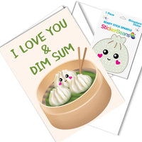 Dim Sum Greeting Card with 2" Rhinestone Sticker