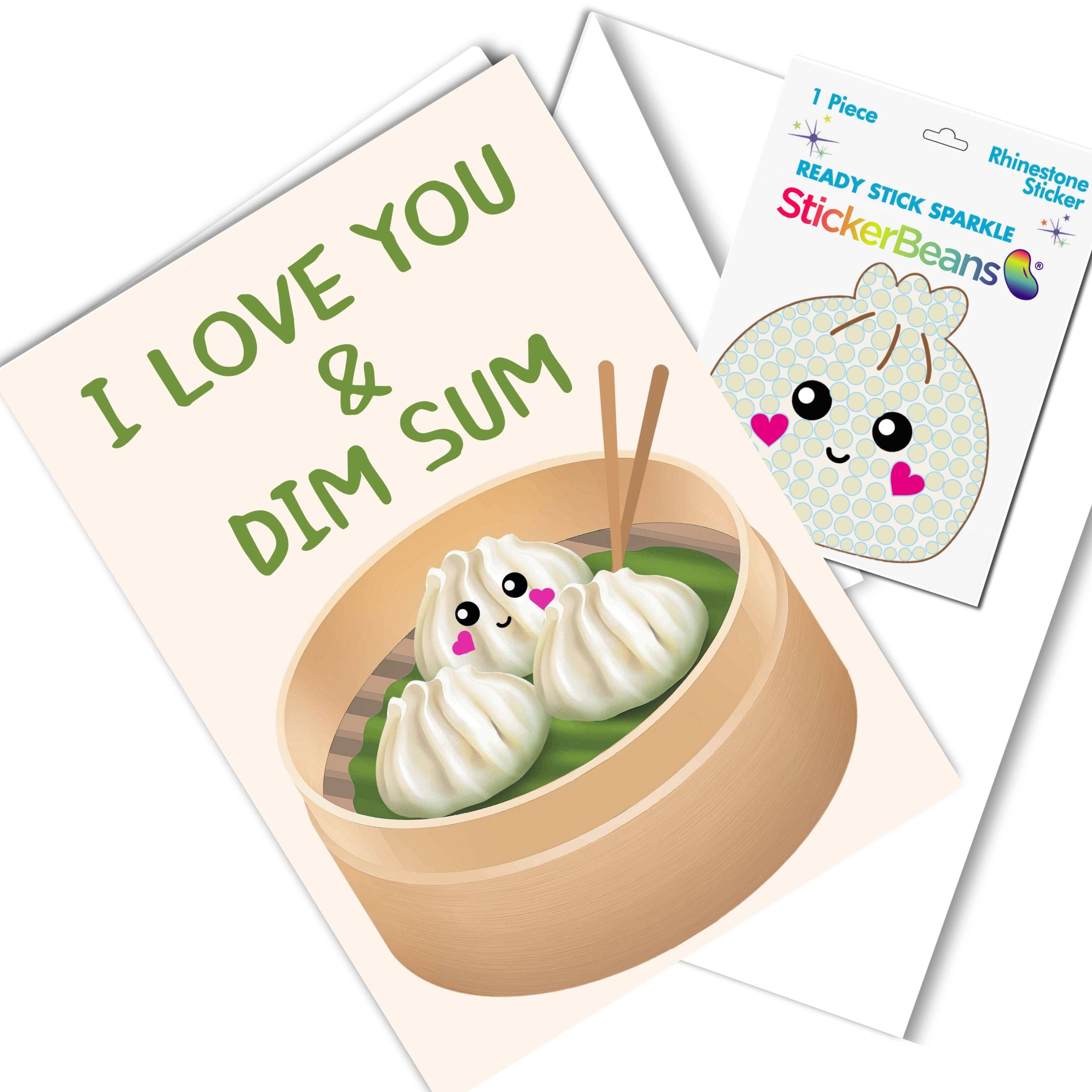 Dim Sum Greeting Card with 2" Rhinestone Sticker