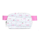 White Scrunchie Puffer Belt Bag with Bow Pattern