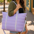 Purple Puffer Tote with Rainbow heart Straps