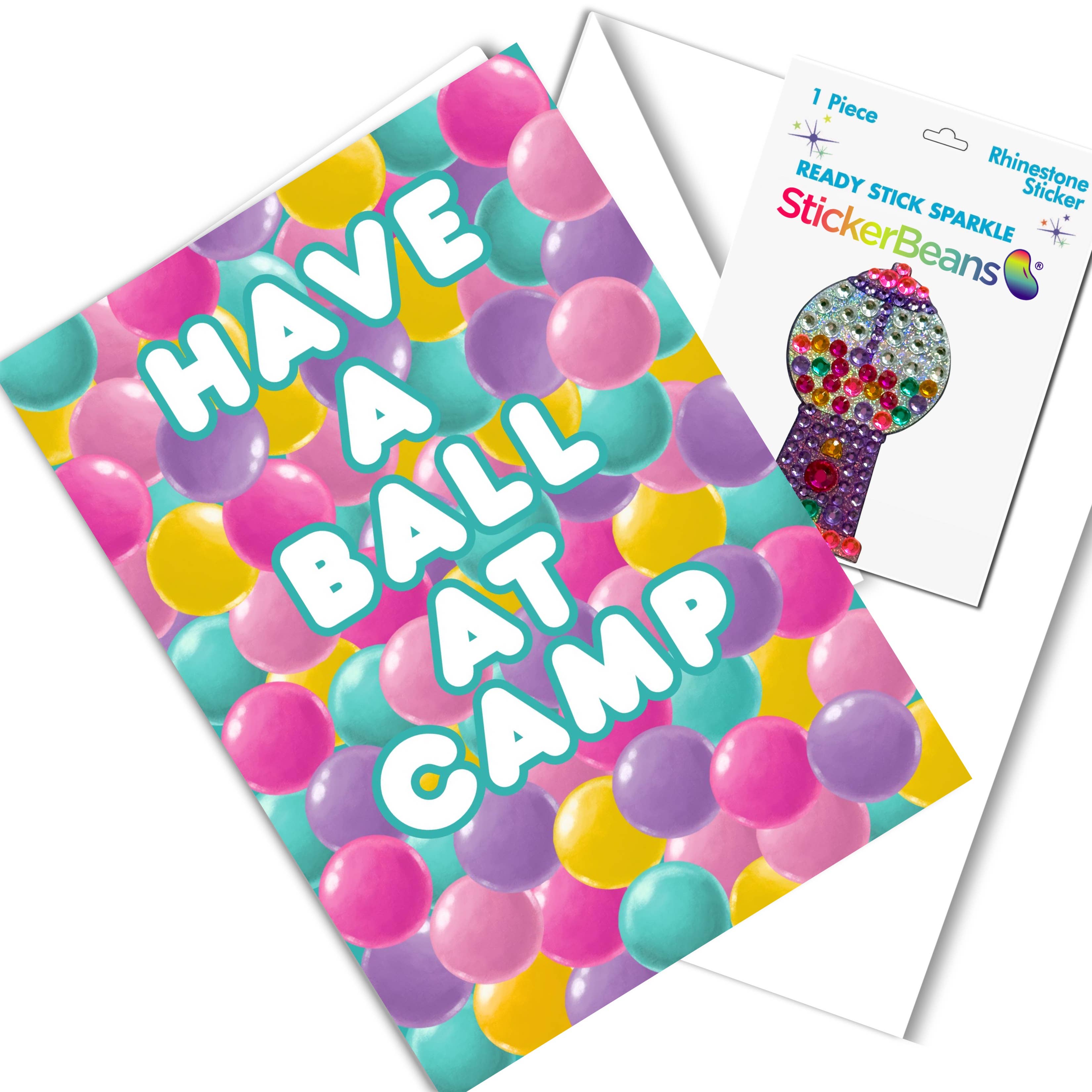 Camp Greeting Card with 2" Gumball Rhinestone Sticker