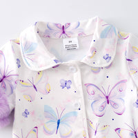 Girls Summer Lavender Butterfly Print Soft Fur Pajamas Set
