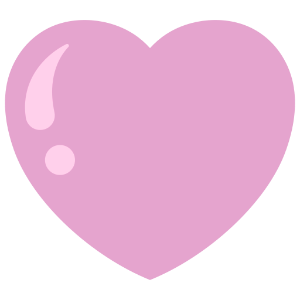 A flat pink heart icon with two light pink highlights on a white background.