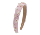 Pink Crystallized Flower Pearl Satin Headband