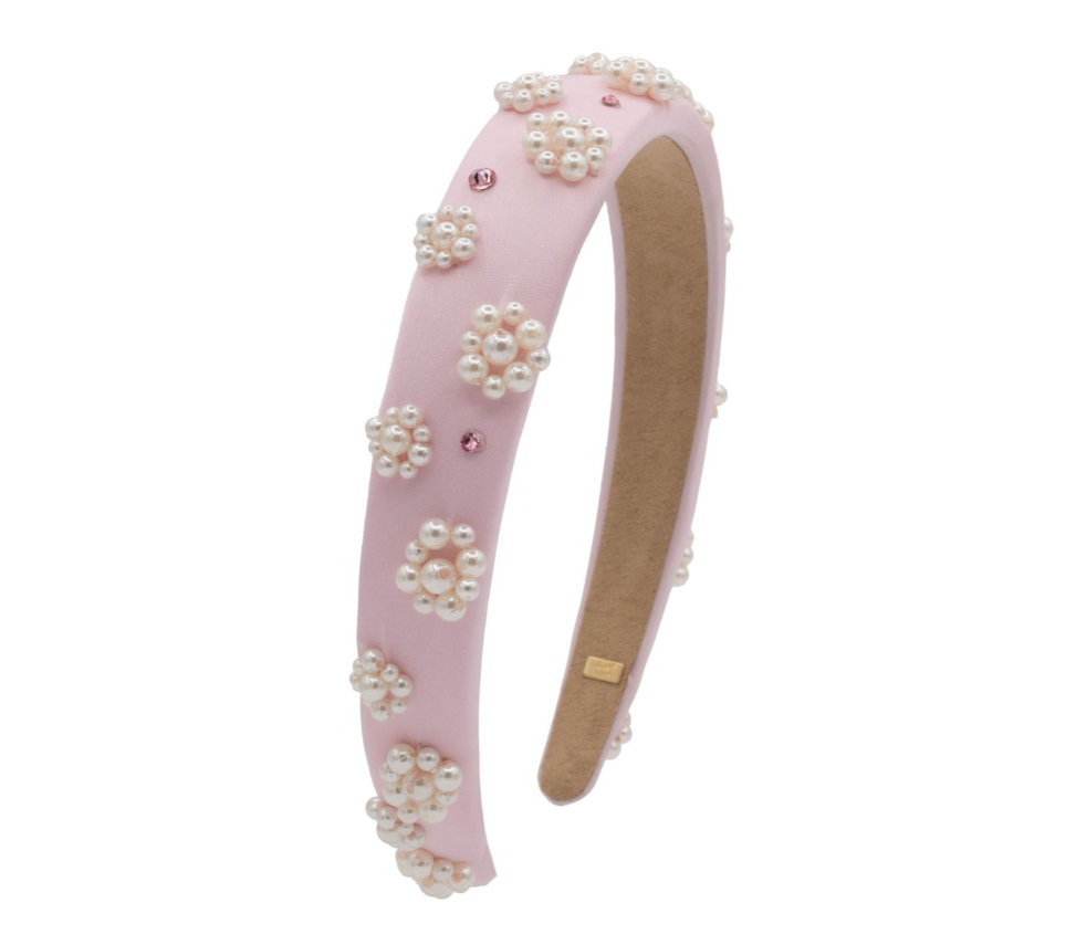Pink Crystallized Flower Pearl Satin Headband